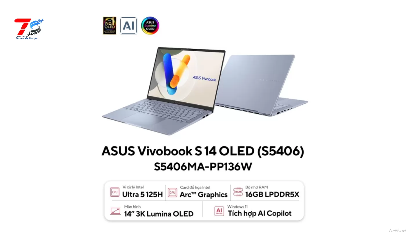 Laptop ASUS Vivobook S 14 OLED S5406MA-PP136W (Core Ultra 5 125H | 16GB | 1TB | Intel Arc | 14 inch 3K | W11H | Xanh)